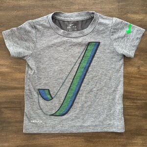 Nike Dri-fit Kids Gray Tee with Blue and Green Design